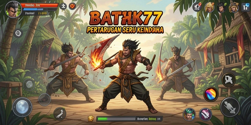 Tampilan gameplay <strong>BATIK77</strong> yang menampilkan karakter bertarung dengan gerakan spektakuler.
