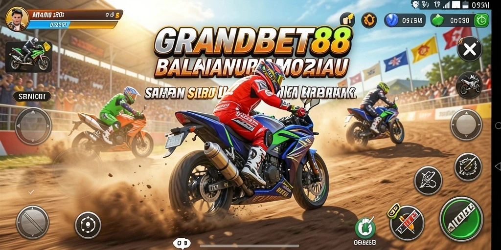 Gambaran gameplay balapan motor dalam GRANDBET88 yang mendebarkan.