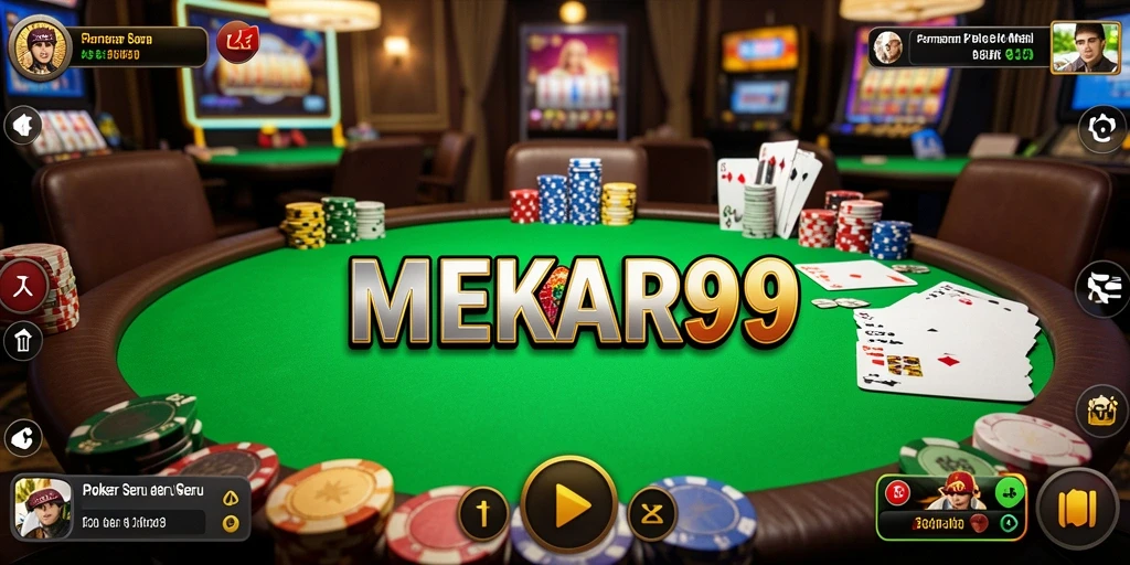 Screenshot utama MEKAR99 menampilkan gameplay Poker yang mendebarkan.