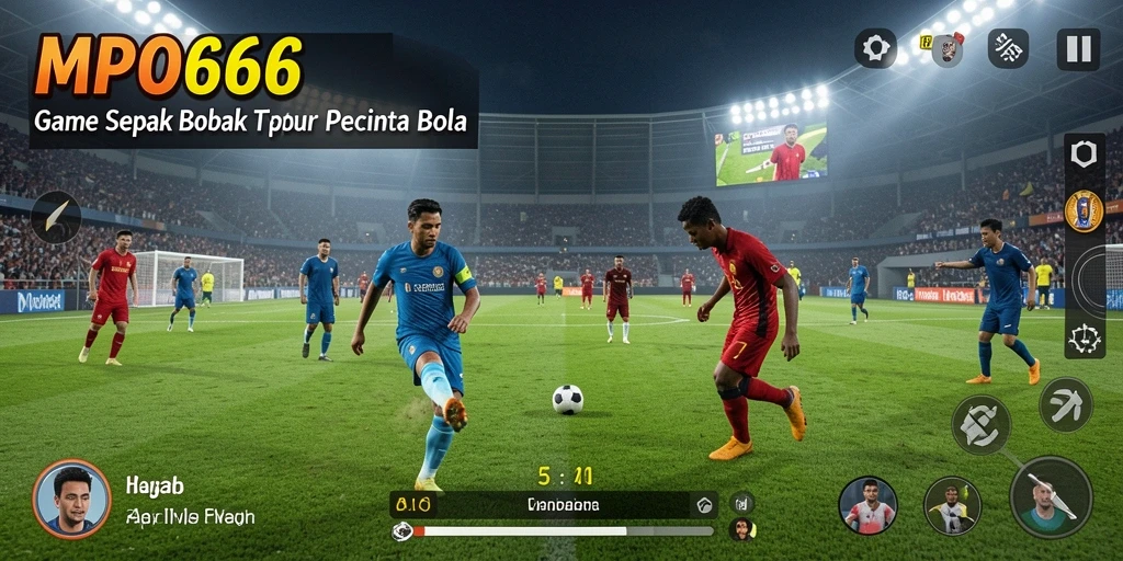 Screenshot utama MPO666 menampilkan aksi seru di lapangan sepak bola.