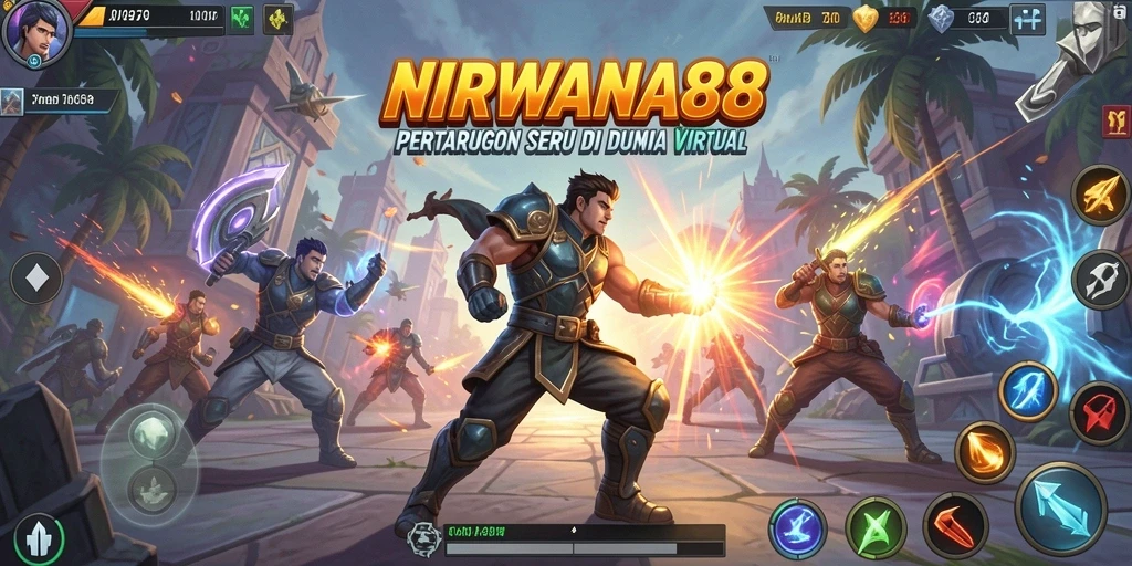 Screenshot gameplay NIRWANA88 menampilkan pertarungan seru dengan karakter unik.