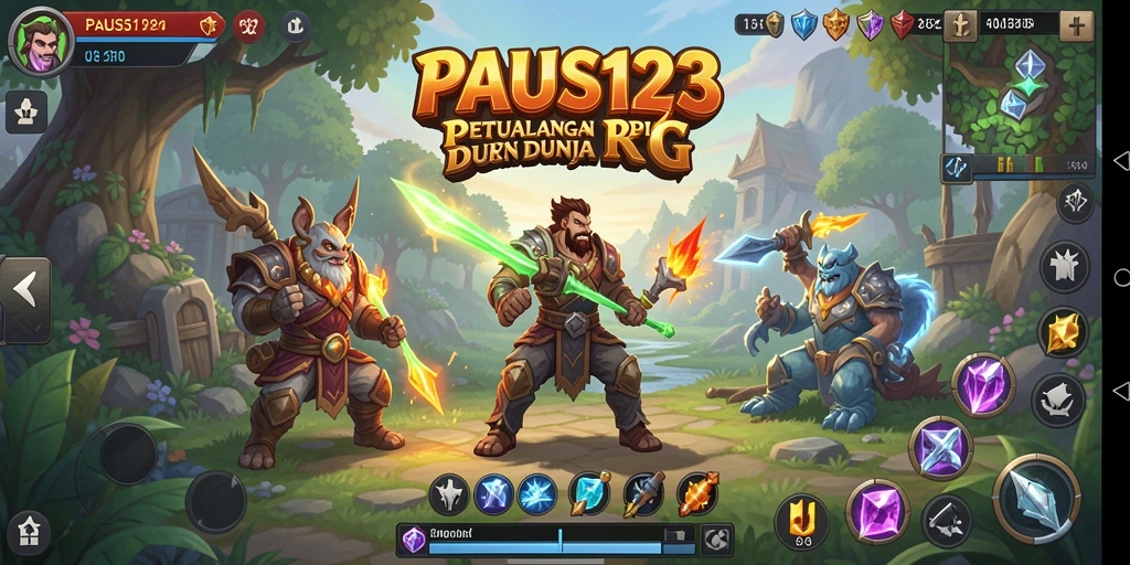 Tangkapan layar utama PAUS123 menampilkan aksi pertarungan epik dalam dunia RPG.