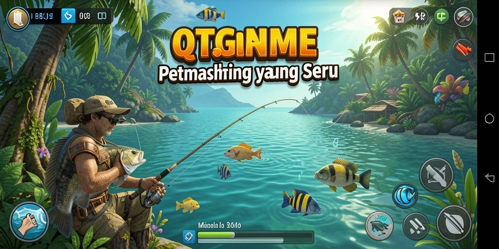 Tampilan gameplay QTGAME yang mengasyikkan saat memancing.