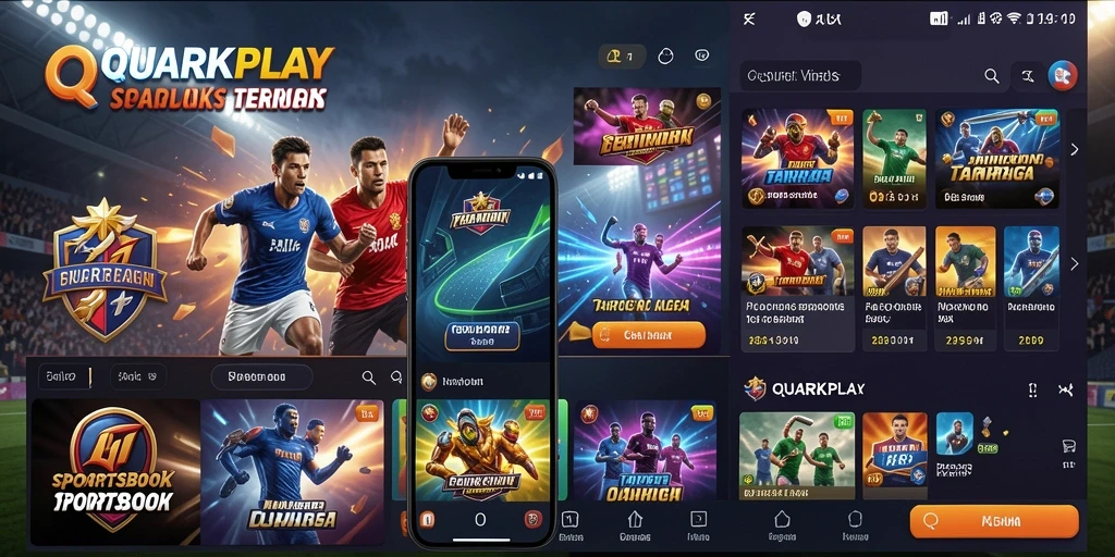 Tampilan utama aplikasi QUARKPLAY dengan berbagai pilihan taruhan olahraga.