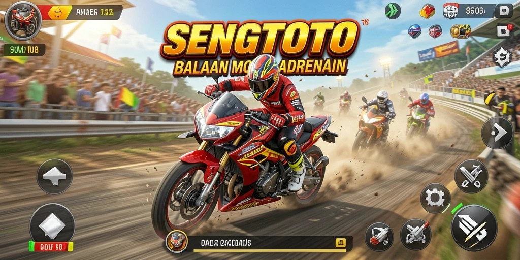 Gameplay SENGTOTO menampilkan balapan motor yang penuh aksi dan tantangan.