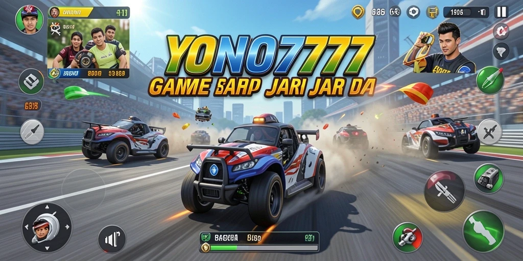 Screenshot gameplay YONO777 menampilkan aksi balap yang mendebarkan dan kendaraan yang keren.